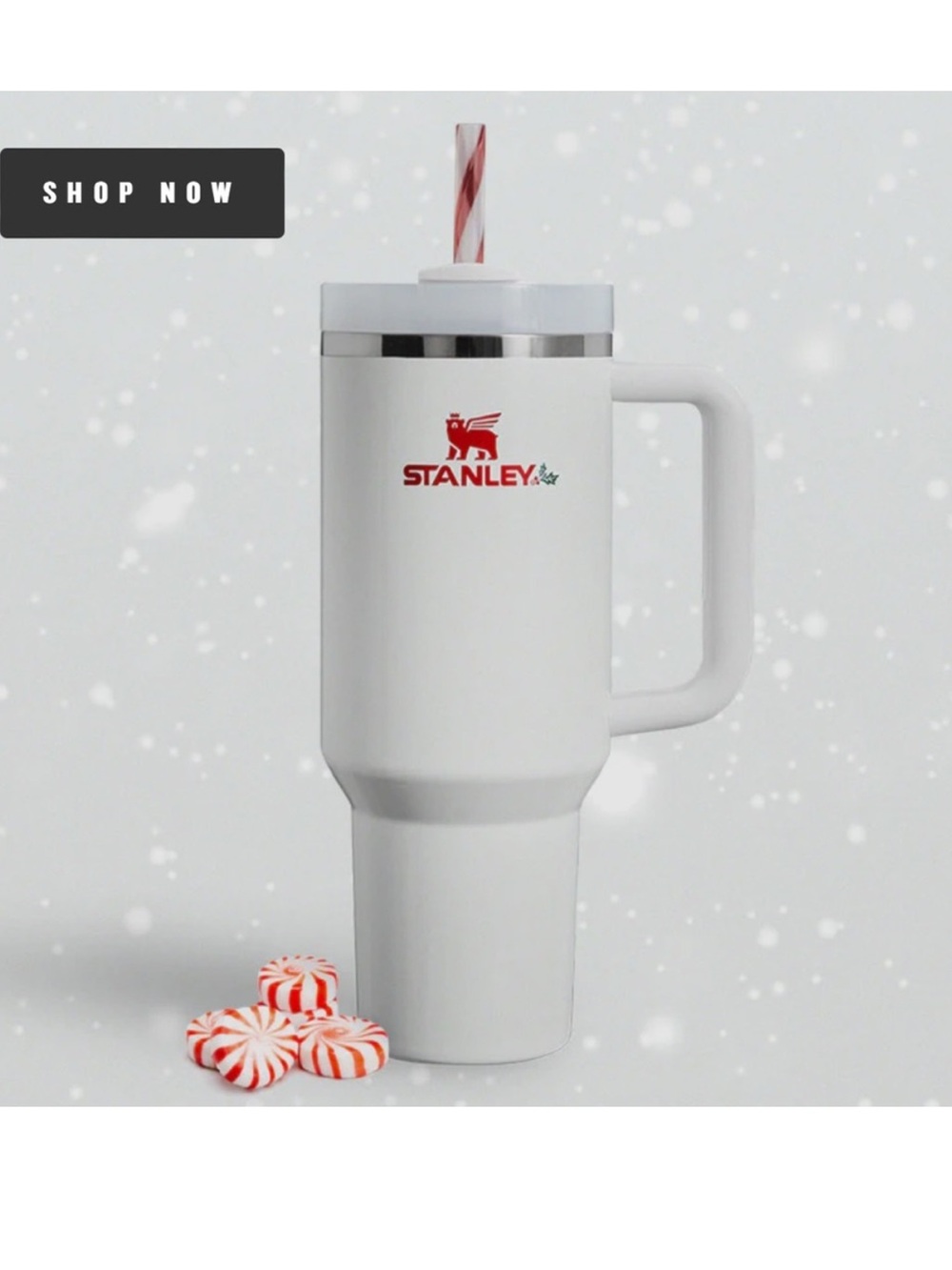 Stanley mistletoe White Travel Tumbler with Handle and Straw